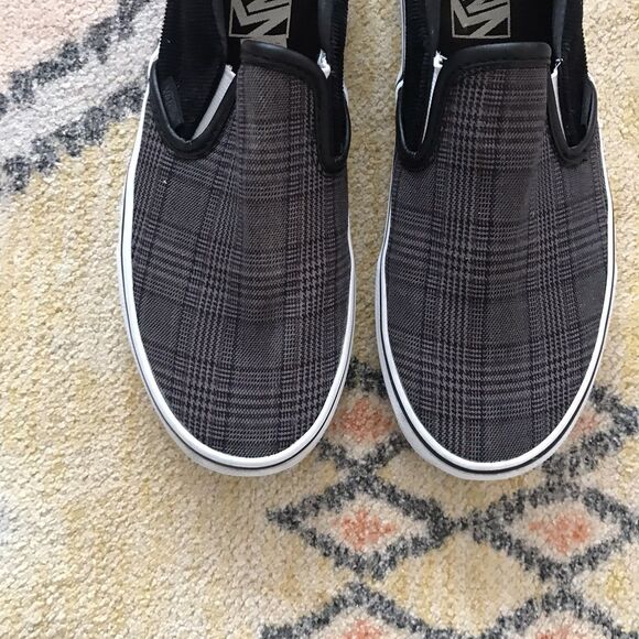 Vans Authentic Gray Black Plaid Corduroy Slip On Sneakers Shoes Womens 8 - Picture 2 of 8